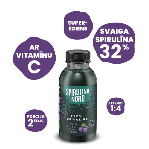 JAUNUMS! Svaiga spirulīna ar upeņu sīrupu un C vitamīnu 330ml / 14 dienām